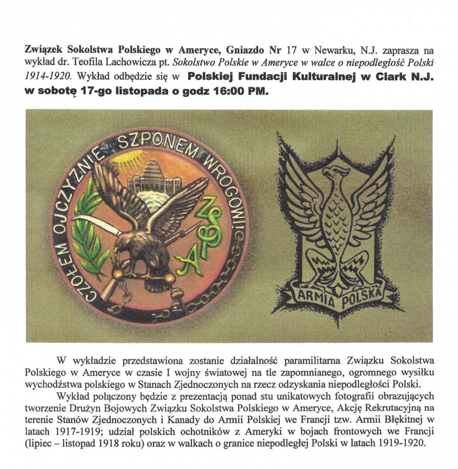 Sokolstwo Polskie w Ameryce w walce o niepodległość Polski 1914-1920